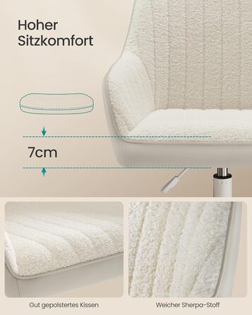 Офісний стілець SONGMICS, обертовий, шерпа та штучна шкіра, пінопластова оббивка, регульована висота, для домашнього офісу, бару, капучино бежевий-хмарно білий OBG012W01 Капучино бежевий хмарно білий шерпа тканина ПУ