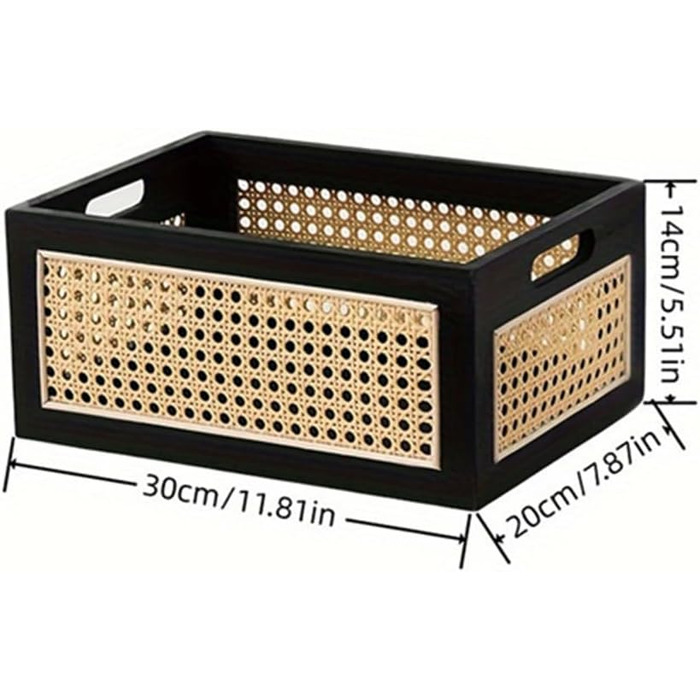 Бамбуковий прямокутний кошик для зберігання, плетений кошик з чорного дерева з ручкою, настільні кошики для зберігання для дому, офісу, шафи, полиці (L)