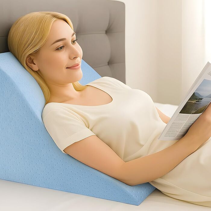Подушка для читання для спини ліжка та дивана ергономічна клиноподібна подушка як опора для спини для читання, перегляду телевізора та відпочинку (синя)