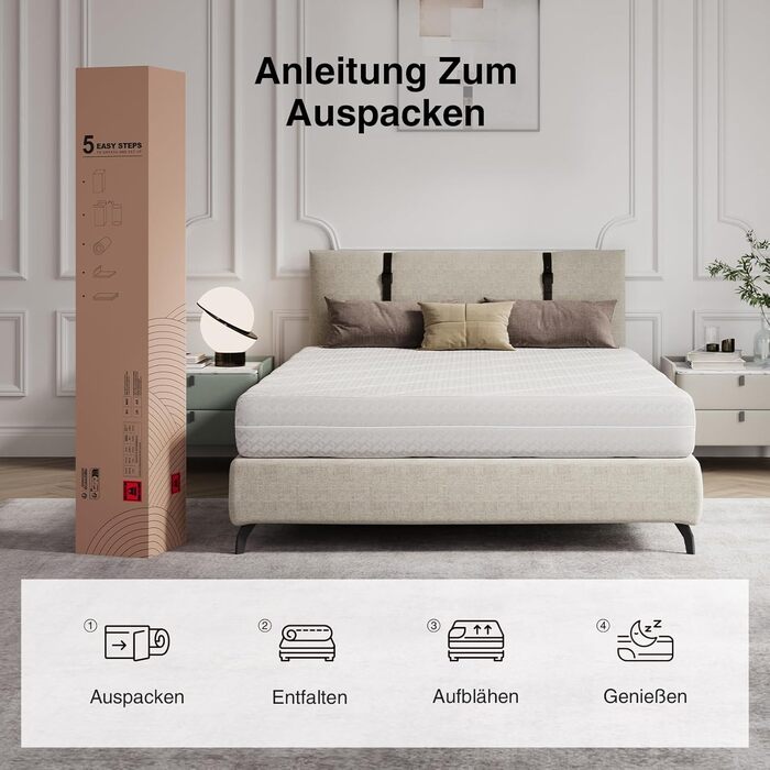 Матрац Novilla 140x200 з пружинним блоком, 7-зонний, дихаючий чохол H2/H3 та комфортна піна, сертифікований ko-Tex та CertiPUR-US пружинний матрац для односпального та двоспального ліжка, висота 20 см, 20 см, 140 x 200 см (пружинний блок)