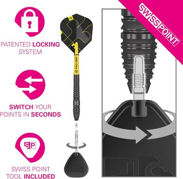 Набір дротиків Target Darts Bolide Void 90 вольфраму, сталеві наконечники зі швейцарськими наконечниками 21G/22G/23G/24G/25G/25G Професійні набори дротиків, чорні дротики, швейцарські наконечники - інструмент у комплекті, ствол 22G 03