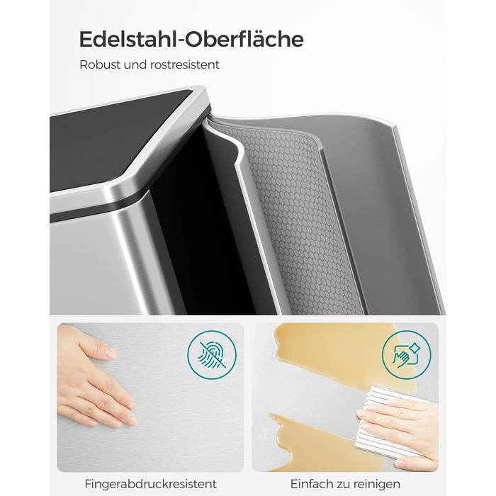 Відро для сміття, 2 х 30 л, 2 відділення, система розділення сміття, педальний відро для сміття, відро для кухонного сміття, 15 мі