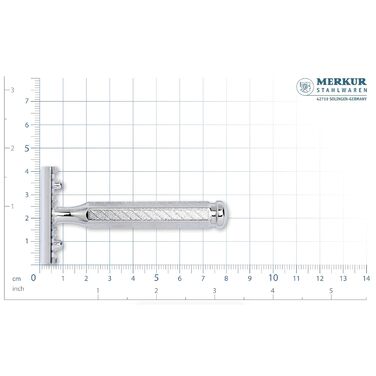 Безпечна бритва MERKUR 41C Шестигранна ручка Gloss Chrome Бритва з трьох частин з прямим зрізом Відкрити гребінчастий гребінець Ідеально підходить для вологого гоління Цинкове лиття під тиском Зроблено в Німеччині Срібло
