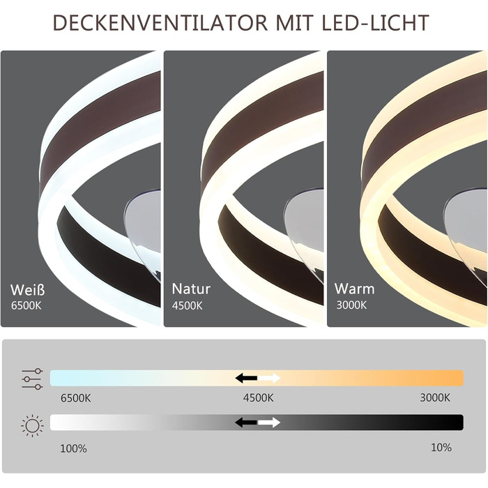 Дюймові акрилові низькопрофільні стельові вентилятори з підсвічуванням і дистанційним керуванням, сучасна світлодіодна люстра з можливістю затемнення та підсвічуванням із функцією памяті та синхронізації для спальні та вітальні (коричнева), 16-