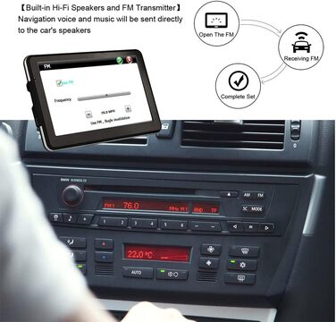 Навігаційні пристрої Riloer для автомобілів Універсальний GPS-навігаційний комплект, 7-дюймовий дисплей супутникової навігації з кронштейном FM-передавач, навігація по карті, багатомовні налаштування, відтворення MP3, з підставкою