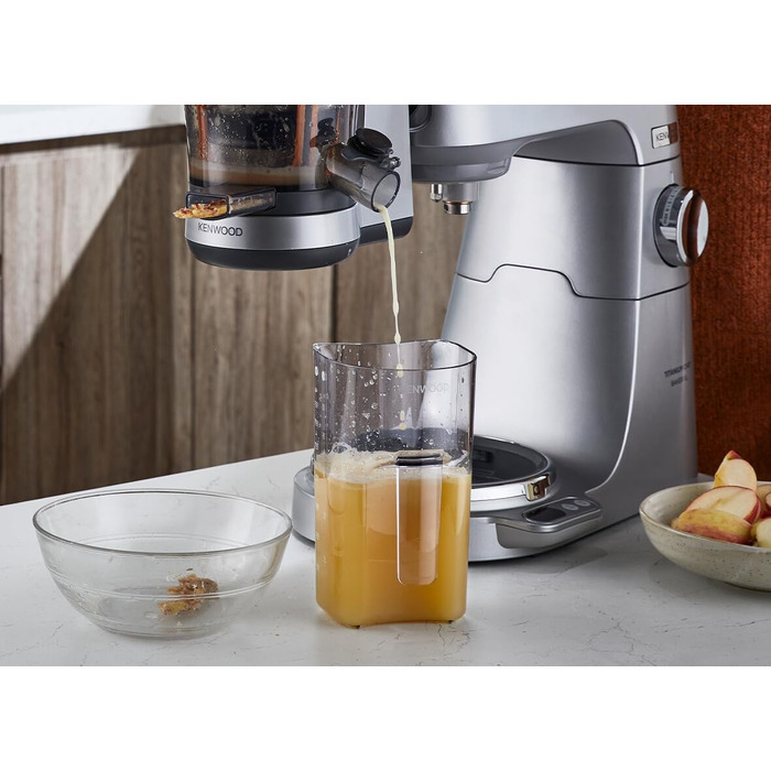 Повільна соковижималка Kenwood KAX720PL аксесуари для кухонних комбайнів Kenwood, електрична соковижималка з контейнером для соку 400 мл і функцією захисту від крапель, сріблясто-сірий