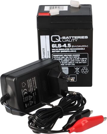 Комплект - свинцево-кислотний акумулятор та зарядний пристрій - зарядний пристрій Q-Batteries 6V 4.5Ah 0.6A
