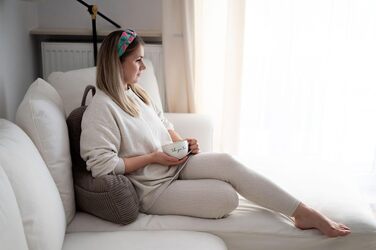 Подушка для спинки Flumi з підлокітниками для читання, перегляду телевізора або відпочинку, подушка для читання для ліжка та дивана з чохлом, який можна прати, наповнювач з пінопласту, опора для спини з ручкою для перенесення (бежевий вельвет)