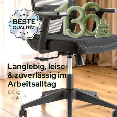 Ергономічне офісне крісло Arebos, стілець для роботи з регульованим підголівником, підлокітниками, поперековою опорою, обертове крісло з функцією гойдання, крісло керівника з сітки, захисне для спини, офісне крісло 136 кг