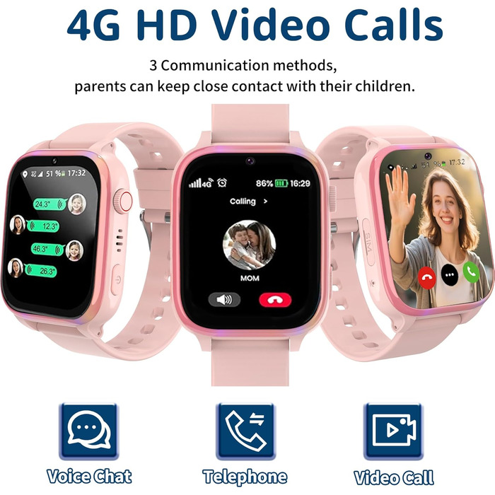 Смарт-годинник для дітей, дитячий смарт-годинник IP68 з GPS та телефоном, HD відеодзвінок, виклик SOS, шкільний режим, ігри, будильник, SIM-карта, мобільний телефон, водонепроникний смарт-годинник, подарунки для дівчаток та хлопчиків, чорний, 4G