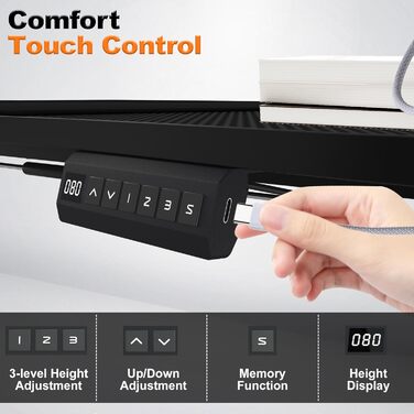 Електричний стіл з регулюванням висоти 160x60 см, стіл для роботи сидячи та стоячи з функцією пам&39яті та портом зарядки Type-C, стіл для роботи стоячи, регульований комп&39ютерний стіл з органайзером для кабелів, чорний 16060 см