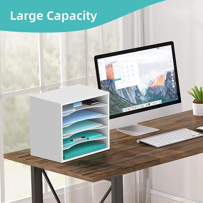 Рівневий органайзер для паперу SUPEASY для столу, дерев&39яний настільний органайзер з регульованим лотком для листів, сортувальник пошти для офісу, школи та дому, білий, 5-