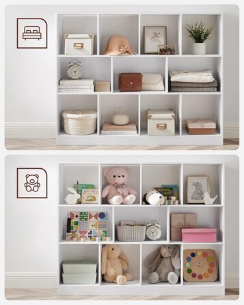 Книжкова полиця VASAGLE, полиця, кубічна полиця, окремостояча полиця, 11 відкритих відділень, можна використовувати горизонтально, вертикально або догори дном, 30 x 126 x 100 см, для вітальні, кабінету, офісу, біла LBC054T14 11 кубічна біла