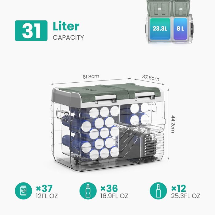 Л портативний електричний холодильник, автомобільний холодильник 12 В / 24 В постійного струму 100 240 Вольт змінного струму, подв