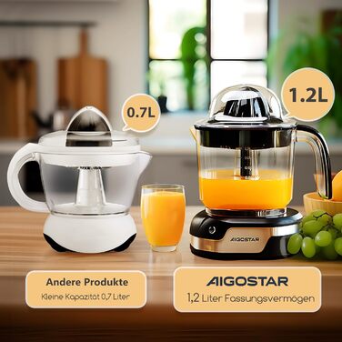 Електрична соковижималка для цитрусових, великий об'єм 1,2 л, соковижималка зі світлодіодним робочим підсвічуванням і 2 знімними к