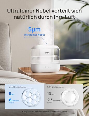 Зволожувач повітря Dreo для спальні, надвеликий зволожувач повітря з масляним дифузором і нічним світлом, час роботи 32 години, бе