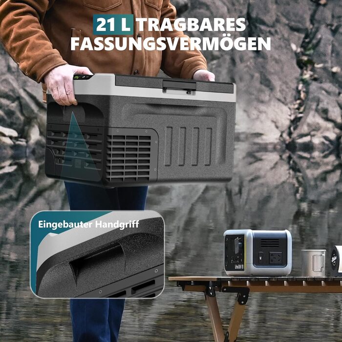 Компресорний холодильник EUHOMY 21 л -2020, 12 В автомобільний холодильник, портативна морозильна камера 12/24 В постійного струму 220-240 В змінного струму, з керуванням за допомогою застосунку для кемпінгу, подорожей, вантажівки, дому