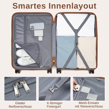 Валіза KONO, дорожня валіза, візок, ручна поклажа 55x40x20 см, виготовлена з твердої оболонки ABSPC, з подвійними колесами та кодовим замком (сіра/коричнева, 55 см) Ручна поклажа (55 см) сіра/коричнева