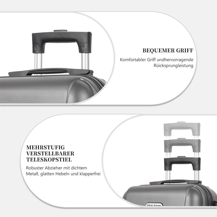 Ручна поклажа, 20-дюймова валіза з твердою оболонкою, візок, легка валіза на колесах з ABS-пластику, дорожня валіза з 4 колесами, 3-значний кодовий замок (темно-сірий, 41 л) Темно-сіра ручна поклажа (M)