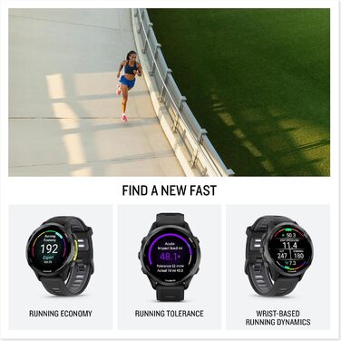 Розумний годинник Garmin Forerunner 970 Premium GPS для бігу та триатлону, AMOLED-дисплей, вбудований світлодіодний ліхтарик, карбоново-сірий DLC титановий колір з чорним корпусом та чорним напівпрозорим ремінцем з білого каменю