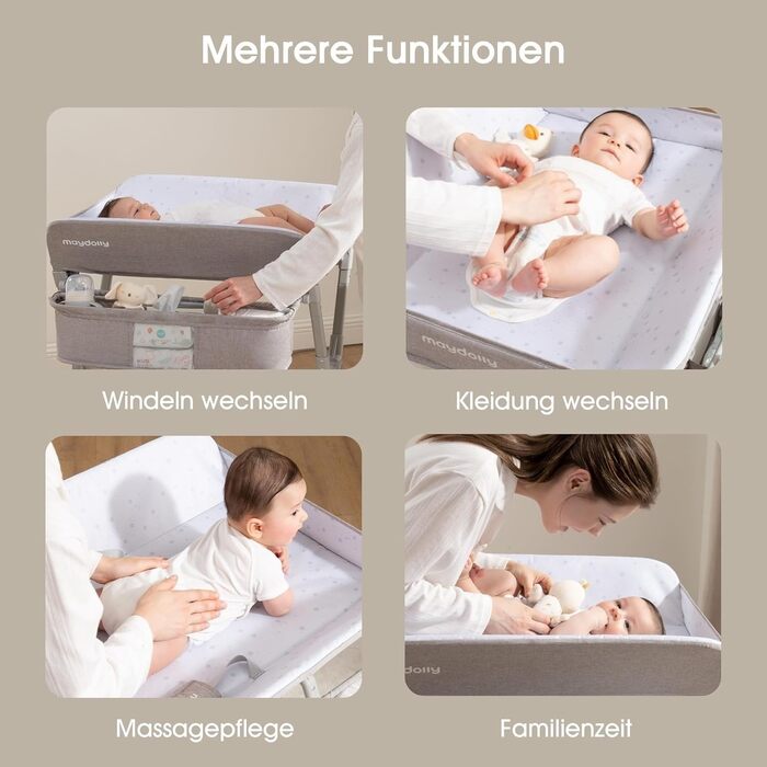 Складаний пеленальний столик Maydolly з регульованою висотою, мобільний пеленальний столик з колесами, водонепроникний та легкий у догляді пеленальний килимок, компактний пеленальний блок з відділеннями для зберігання сірий