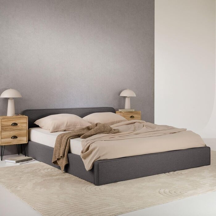 М&39яке ліжко IDIMEX MARINI, двоспальне ліжко 140x200 см темно-сірого кольору - м&39яке ліжко з рейковим каркасом, сучасним дизайном та стійким дерев&39яним каркасом з пластиковими ніжками