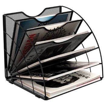 Відділення віялоподібний металевий офісний органайзер A4 Тримач для документів Лоток для файлів Тримач для журналів Лоток для листів Органайзер для паперових журналів, чорний, 6-