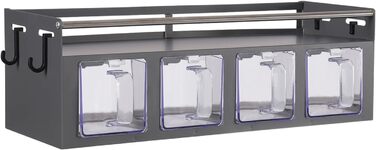 Підвісний органайзер для спецій з 4 знімними підставками для спецій, настінна кухонна підставка для солі, перцю, цукру, спецій (сіра)