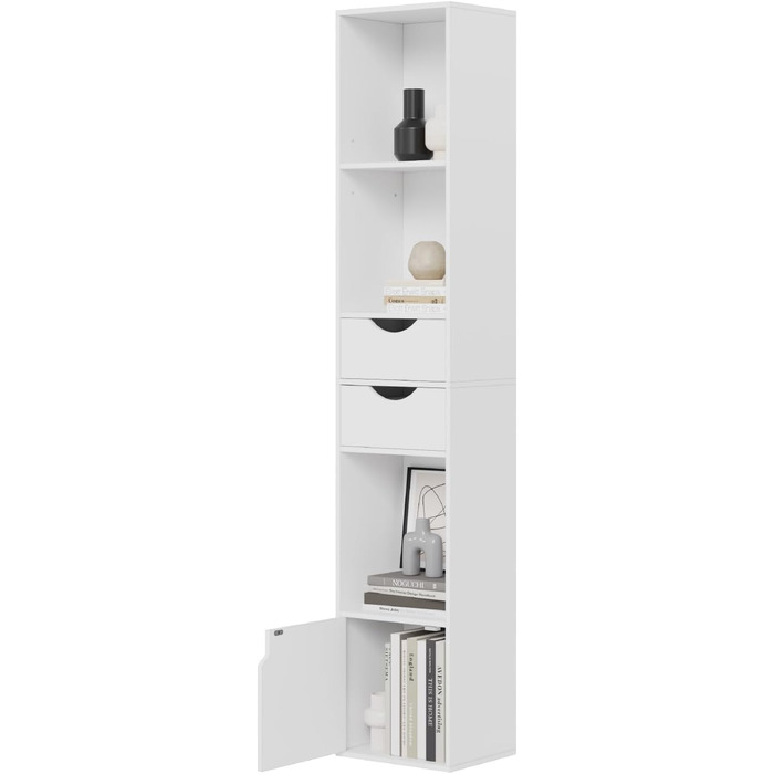Книжкова полиця WOLTU, книжкова шафа, окремостояча полиця з шухлядами, полиця з дверцятами, офісна полиця, полиця для зберігання речей у вітальні/спальні, біла, 30 x 158 x 24 см, SK028ws
