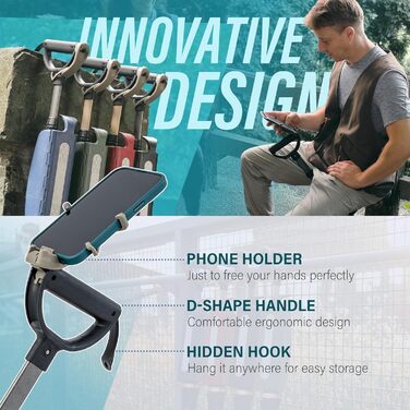 Стілець TA-Da серії 2 PRO - Тростина з сидінням, легка алюмінієва рама та міцний складний стілець (до 136 кг), складна конструкція, ідеально підходить для походів та активного відпочинку, регульована висота, чорний