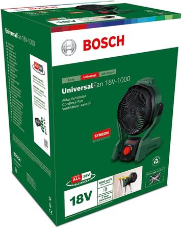 Акумуляторний вентилятор Bosch UniversalFan 18V-1000 (без акумулятора, система 18 В, для DIY, кемпінгу та інше, об&39єм повітря 1000 м/год, в коробці)