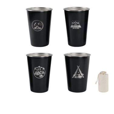 Набір із 4 кавових кухлів з нержавіючої сталі 304 об&39ємом 500 мл для використання на відкритому повітрі, чорний, для походів