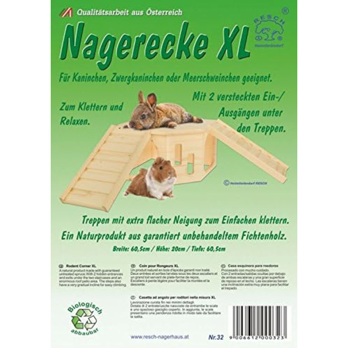 Куточок для гризунів Resch 32 XL з натурального масиву ялини/з 2 входами/виходами під сходами
