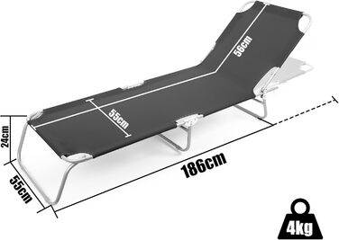 Складаний шезлонг BigDean, вантажопідйомність 150 кг, з 4-позиційним регулюванням спинки високоякісний садовий шезлонг для балкону, саду та пляжу чорний