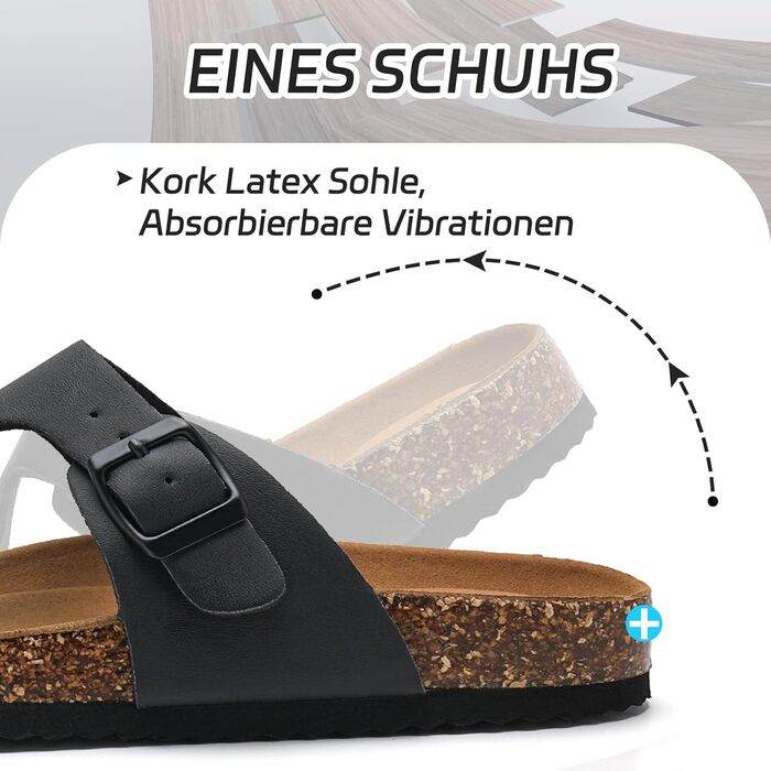 Жіночі шльопанці Torotto Thong, капці, спортивні сандалі з корковою устілкою та регульованим ремінцем, розмір 40 EU, чорні