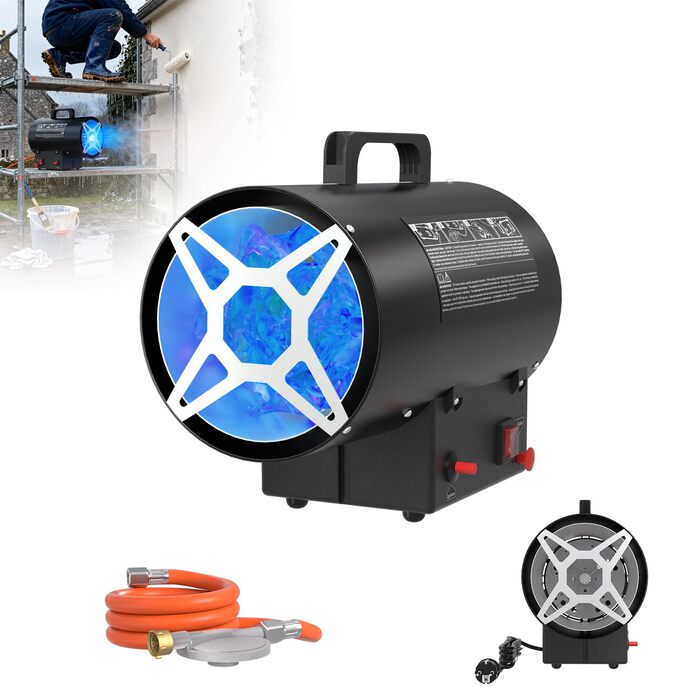 Газовий вентилятор-обігрівач потужністю 15 кВт, газовий обігрівач з регулятором тиску та захистом від перегріву, газовий обігрівач для газових балонів, для майстерень, обслуговування машин, промислових підприємств 15 кВт