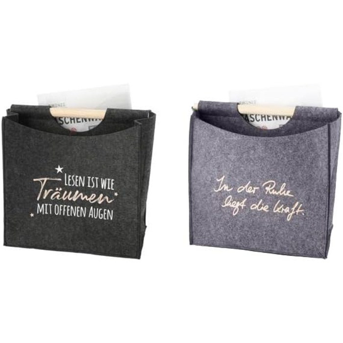 Стійка для газет Brandsseller Felt з дерев&39яною ручкою, приблизно 31 x 30 x 18 см, кошик/кишеня для газет - Читання - це як мріяти з відкритими очима - Антрацит