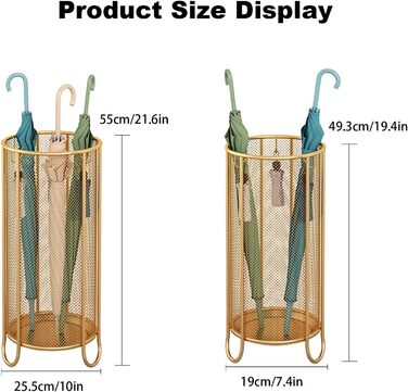 Тримач для парасольки XYXHEII з піддоном для крапель води та гачком, окремо стояча підставка для палиці, підставка для парасольки сучасного дизайну, підставка для парасольки з нержавіючої сталі (золота маленька)