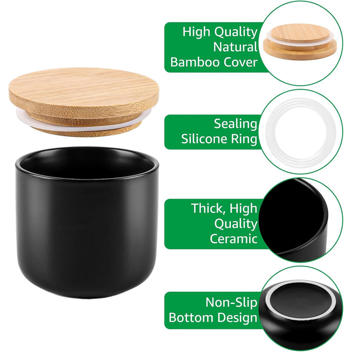 Набір керамічних банок WOPPLXY з 4 предметів з кришкою та наклейкою, чорна керамічна банка об&39ємом 260 мл з кришкою, чорна керамічна банка для зберігання кави, спецій, цукру, чаю