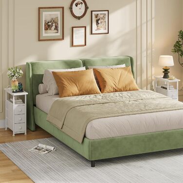 Приліжкова тумба HOOBRO із зарядною станцією, 1 стандартна розетка, 2 USB-порти, вузька бічна тумба, 3 шухляди з нетканого матеріалу, відкрите відділення, для вітальні, спальні, білий EWW482CBZ01