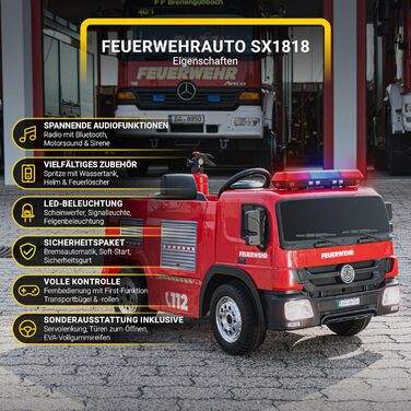 Дитячий електромобіль пожежна машина SX1818 2.4 Ghz пульт дистанційного керування - 2 шт. 12 вольт 35 Вт двигун - сирена - синє св