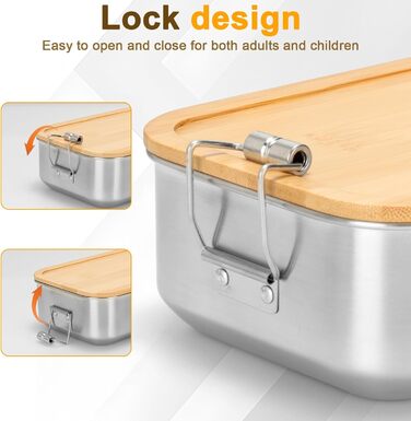 Ланчбокс Cozary з нержавіючої сталі, 1000 мл, для дорослих, з роздільниками, без BPA, герметичний бento-бокс з ущільнювачем для роботи, школи та пікніків