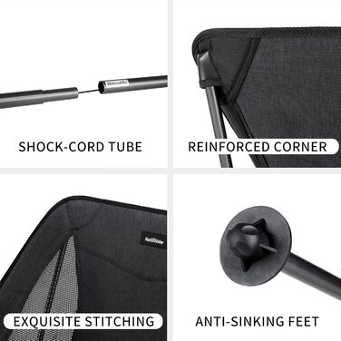 Крісло Naturehike, кемпінгове крісло, надлегке складне крісло, невелика вага 150 кг, для риболовлі, пікніка, походів на свіжому повітрі (чорне)