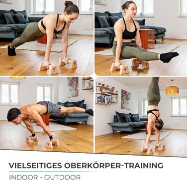 Дерев&39яні ручки для віджимань PULLUP & DIP, включаючи бандажі для зап&39ястя ергономічні ручки для стійки на руках, нековзні перекладини для віджимань, калістеніки, фітнесу та тренування верхньої частини тіла