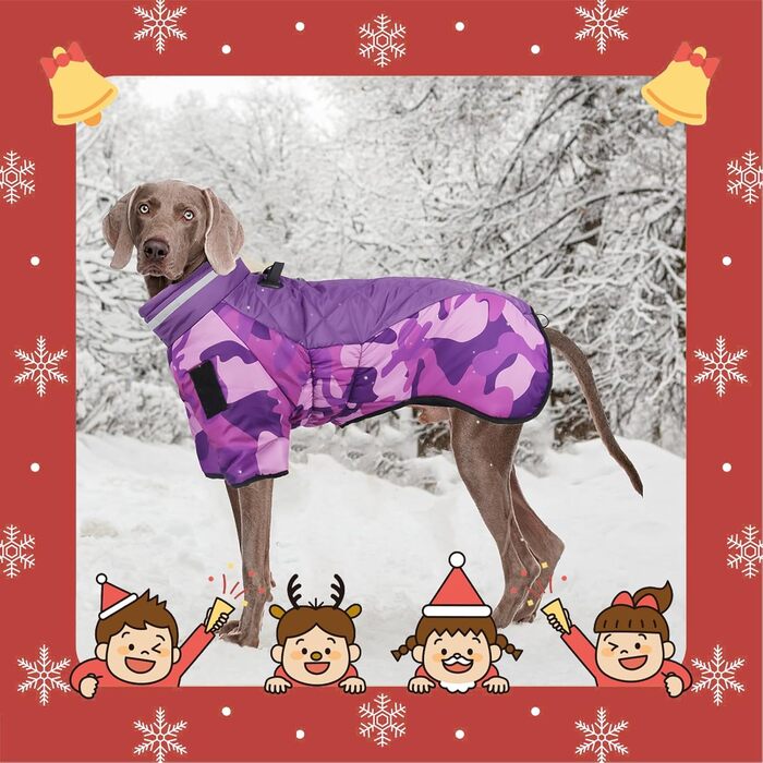 Водонепроникне пальто для собак Vivi Bear, зимовий вітрозахисний теплий жилет для собак із світловідбиваючими смужками та D-подібним кільцем для відпочинку на свіжому повітрі, тренувань, спорту та полювання, 5XL фіолетовий