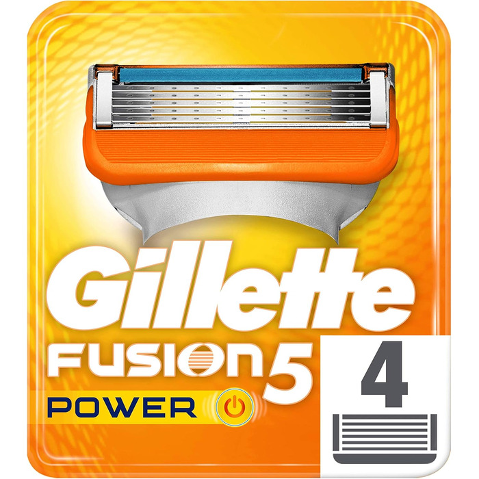 Леза для бритви Gillette Fusion 5 Power з обрізним лезом для точності та покриття тертям, 4 змінні леза