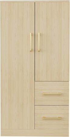 Шафа шириною 70 см, дводверна конструкція, висока/багатофункціональна шафа з полицею та шухлядами, висока шафа з вішалкою для одягу, колір дерева, меблі для спальні, колір дерева, 70x40x135 см