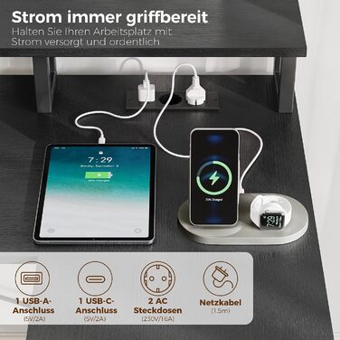 Ігровий Г-подібний стіл IRONCK з LED-підсвіткою та розетками (2AC1USB1C), 189x100 см, кутовий комп'ютерний стіл з 6 шухлядами та підставкою для монітора, реверсивний стіл для дому та офісу, чорний