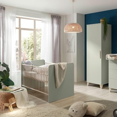 Дитяче ліжечко Stella Trading PRIZZI Safe 70x140 см, пастельно-зелений/золотистий - Функціональне дитяче ліжечко з регульованою по висоті рейковою основою - 78 x 88 x 143 см (Ш/В/Г) 78Д x 142Ш x 88В см, пастельно-зелений/золотистий