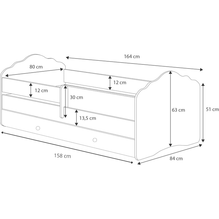 Дитяче ліжко KOBI Fala з захисними поручнями 160 x 80 см Повний комплект дитячого ліжка з матрацом Односпальне дитяче ліжко Ліжка для дівчаток та хлопчиків Сучасне біле дитяче ліжко Дитяча кімната/Спальня